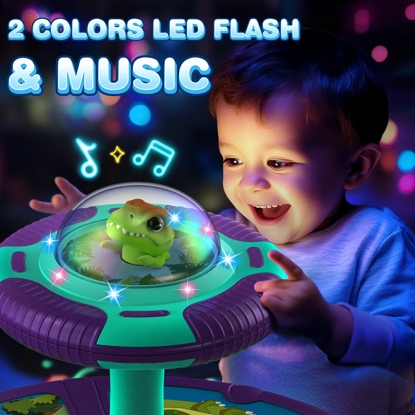 Dinosaur Sit and Spin Toys for Toddlers 2-4, 360° Spinning Seat Toy with Flash Light and Music, Christmad Birthday Gift Toys for Toddlers 1-3