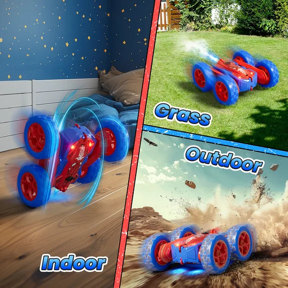 Spider Remote Control Stunt Car for Kids 5-12, 360° Spin RC Car w/ Smokes & Light, Rechargeable Double-Sided 4WD Off-Road Indoor Outdoor Toys, Gift for Boys Girls 5-7 8-12