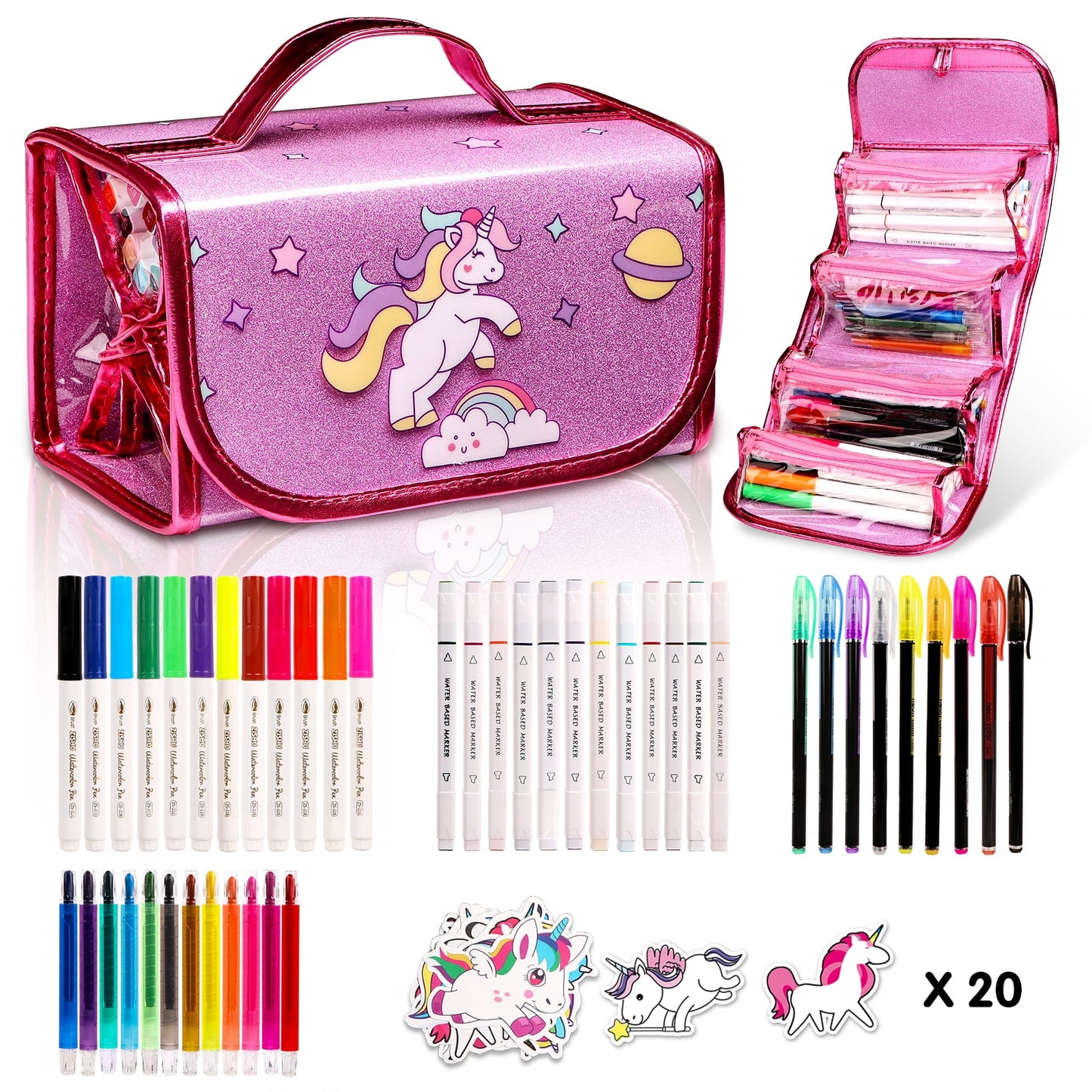 Scented Markers Set, 56 Pcs with Unicorn Pencil Case, Unicorn Gifts for Girls Ages 4-6-8, Art Supplies for Kids, School Supply Kit Christmas Birthday Gift for Girls 3+