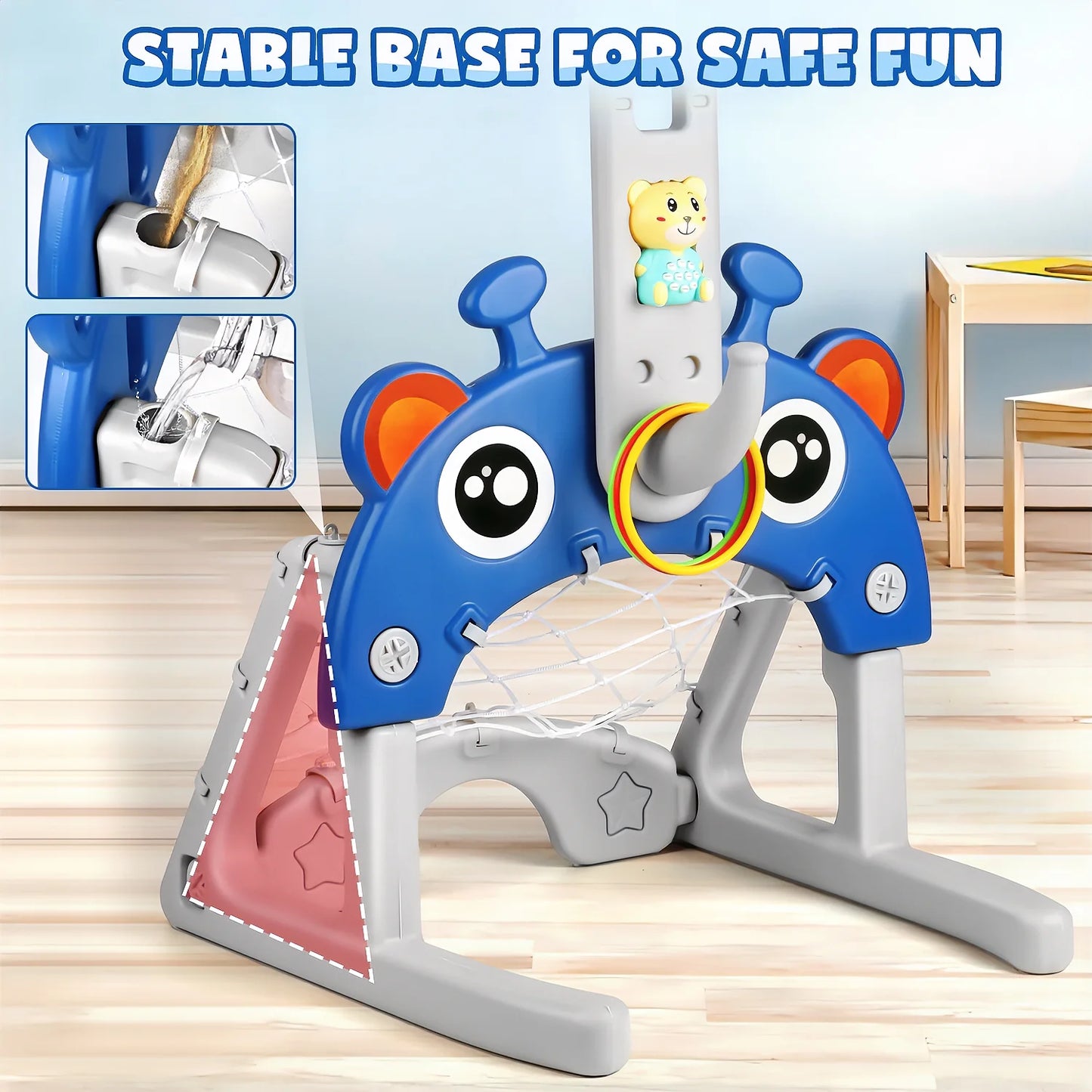 5 in 1 Sports Activity Center for Toddlers, Adjustable Height Basketball Hoop, Toy Golf, Soccer Game&Ring Toss, Indoor/Outdoor Christmas Birthday Gifts for Boys&Girls Aged 3-6