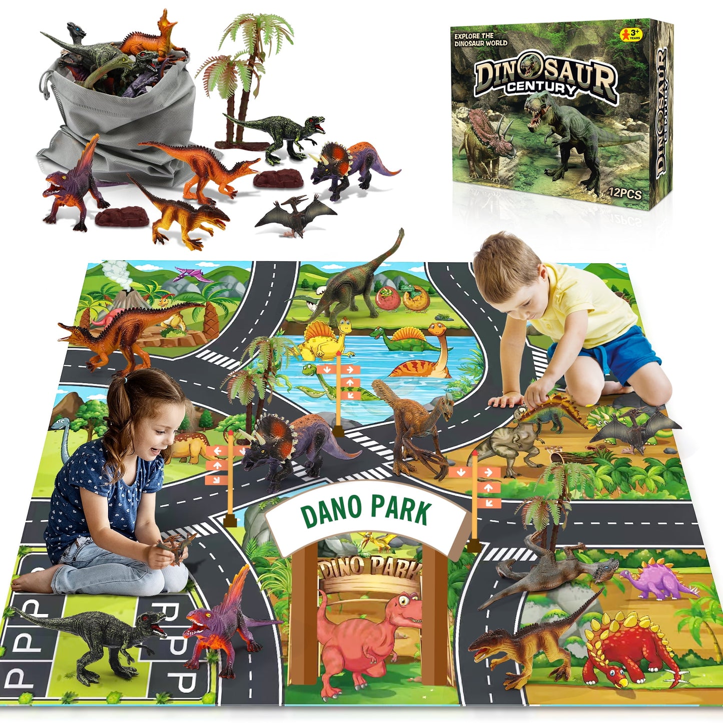 Jurassic Dinosaur Toys Set for Kids, 12 Dinosaur Figures with Play Mat, Realistic Dinosaurs Gift for Boys Girls Age 3 4 5 6+