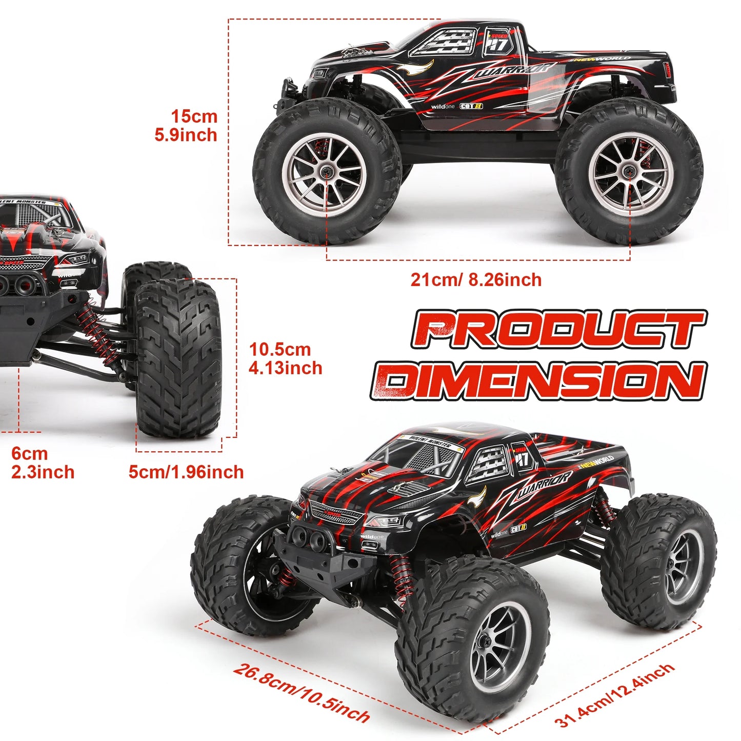 1:12 RC Cars for Adults&Kids 14+, 2 Rechargable Batteries RTR Off-Road RC Trucks, 42 Kmh All Terrains Remote Control Car Crawler, Christmas Gift for Boys 8-11 12+ (Red&Blue)