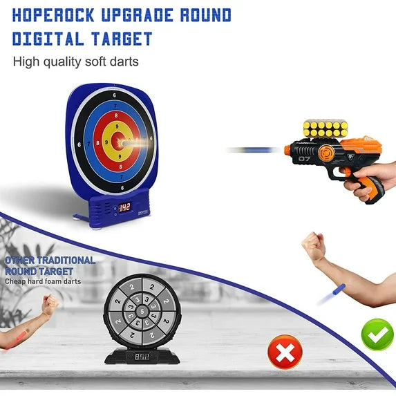Electronic Scoring Target Shooting Toy, 2 Foam Dart Blasters & 20 Darts, Interactive Shooting Game Set for Kids Ages 6-12, Indoor Outdoor Boys Gift