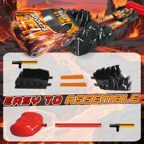 Stomp Race Car Launcher Set for Kids, 2 Cars & Dual Tracks, Foot Pump Powered Racing Toy for Boys and Girls, Outdoor Backyard Game Gift