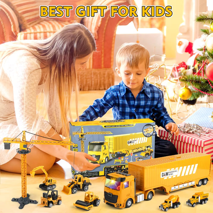 Carsky 51PCS Construction Vehicle Playset with Tower Crane, Alloy Truck Set with 6 Die-Cast Cars, 2 Figures & Accessories – Gift Toy for Boys Ages 4-8