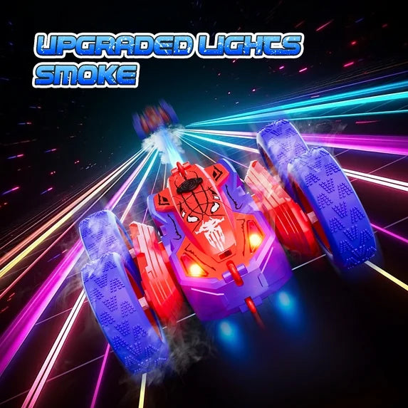 Spider Remote Control Stunt Car for Kids 5-12, 360° Spin RC Car w/ Smokes & Light, Rechargeable Double-Sided 4WD Off-Road Indoor Outdoor Toys, Gift for Boys Girls 5-7 8-12