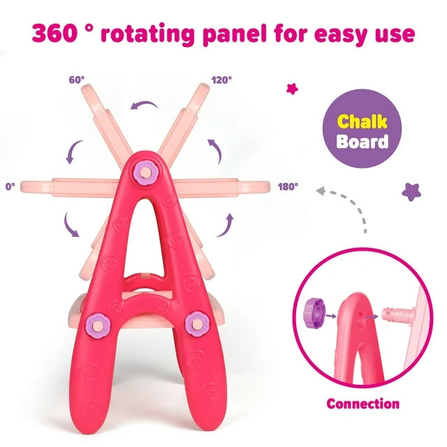 Art Easel for Kids Toddlers Girls Ages 3-6 ,Rotatable Drawing Board Standing, Double Sides with Whiteboard & Chalkboard, Birthday Christmas Gifts(Pink).