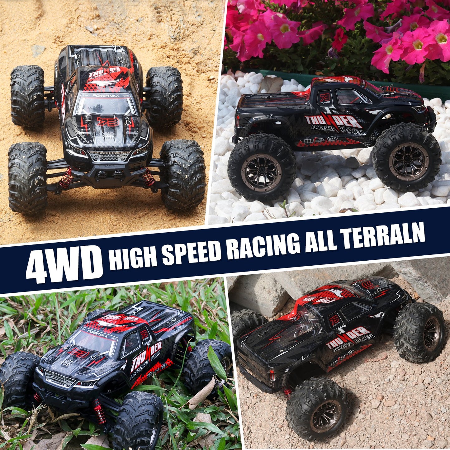 Remote Control Car 1:16 RC Cars 40+km/h 4WD Off Road Monster Truck with Lights Gift for Boys Kids and Adults