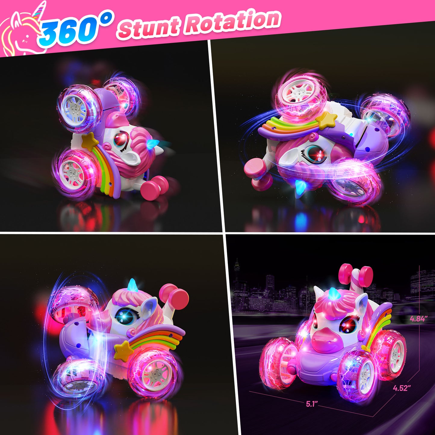 Hot Bee Remote Control Cars, Toy Cars for Kids Age 3 4 5 6, RC Stunt Car with LED Light, Gifts for Girls, Toys for 2 3 4 5 6 Year Old Girls