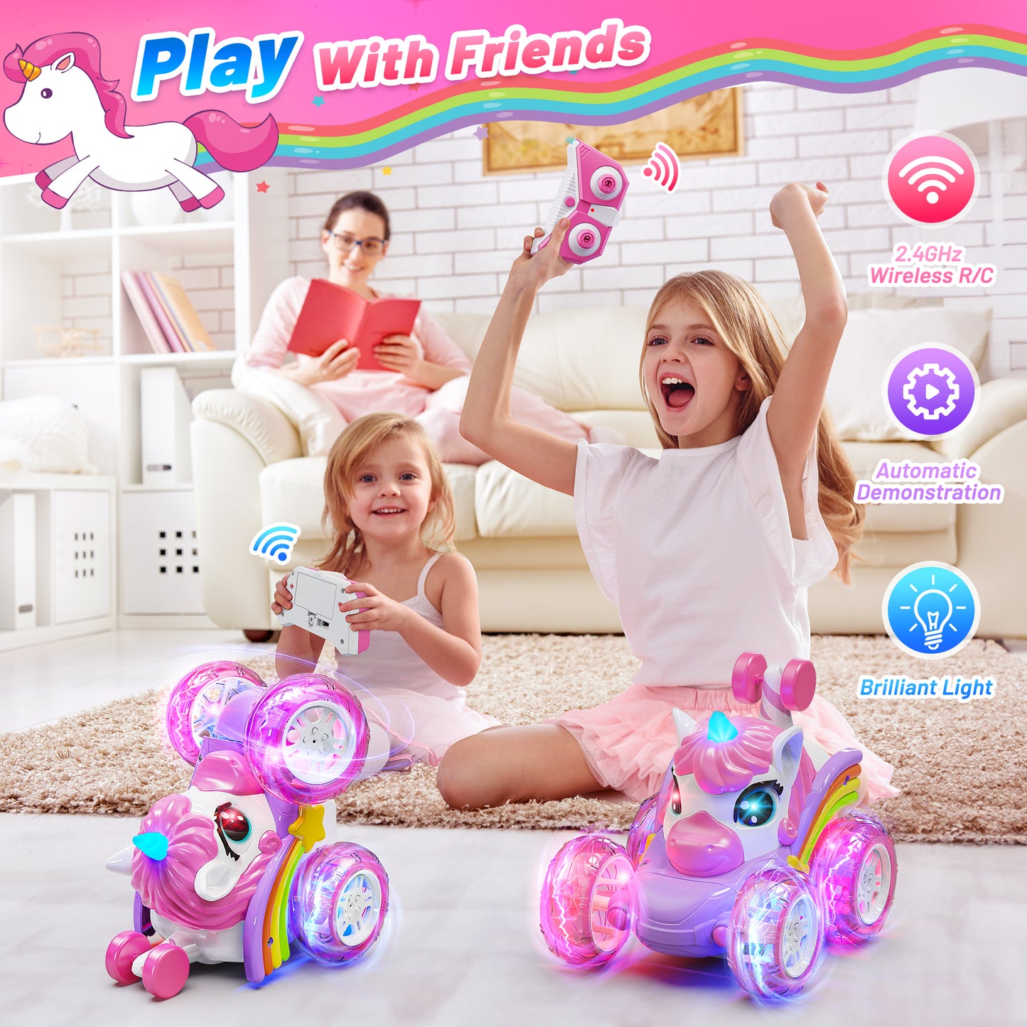 Hot Bee Remote Control Cars, Toy Cars for Kids Age 3 4 5 6, RC Stunt Car with LED Light, Gifts for Girls, Toys for 2 3 4 5 6 Year Old Girls