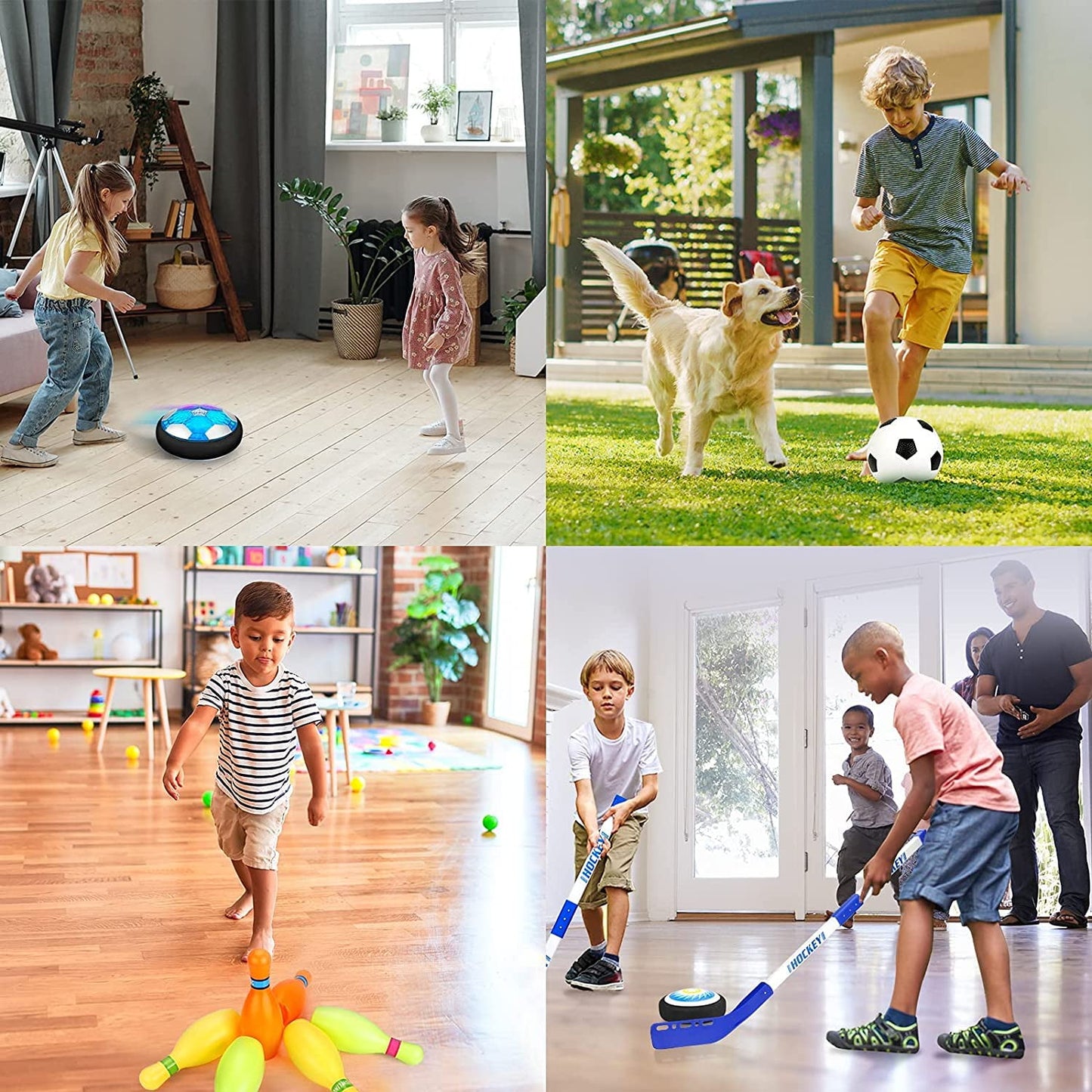 Hover Soccer Ball Set with 2 Goals, 3-in-1 LED Soccer Hockey Bowling Set Indoor/Outdoor Toys Gifts for Kids Boys Girls Ages 3+