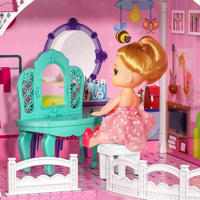 Kids Doll Houses Set for Girls 4-6, Luxurious Dreamhouse Three-Story Villa with Two Dolls, Creative Christmas Gifts for Girls 3 4 5 6 Kids