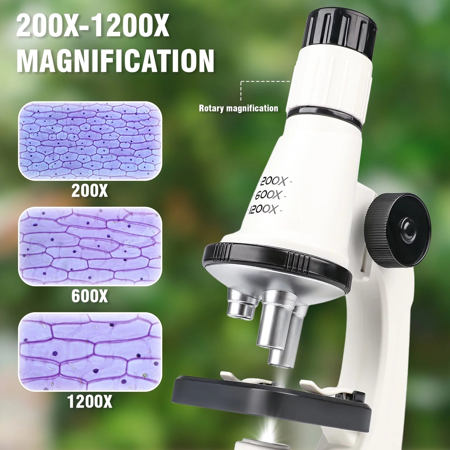 Microscope for Kids, Science Kits for Kids Beginner STEM Microscope Kit with LED 200X 600X and 1200X Magnification, Educational Toy Birthday Gift fot Kids Age 5-7 8-12