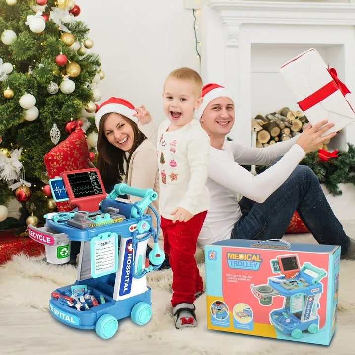 Doctor Trolley Cart for Kids 3+, Doctor Pretend Playset with Stethoscope for Toddlers, Role Play Christmas Gift Toys for Boys Girls 3 4 5 6(Blue)