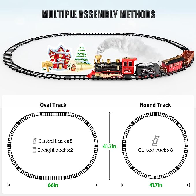 Train Set for Kids,with Steam Locomotive Engine, Cargo Car and Long Track for Toddlers, Train Toys with Steam, Light and Sounds, Christmas Gift for Kids, Boys & Girls 3-12 Years