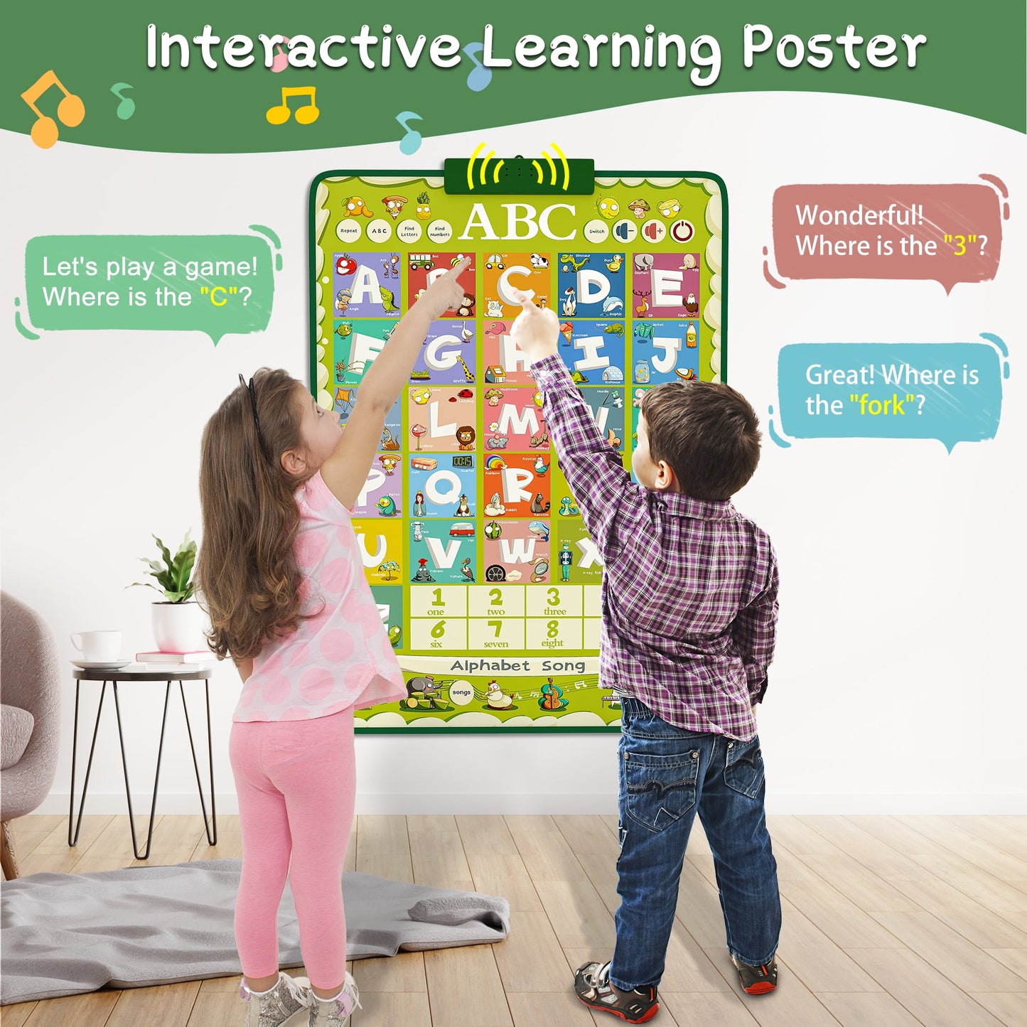 Electronic Alphabet Wall Chart for Kids, 100 Words Interactive Talking ABC&123s, Learning Poster Christmas Birthday Gift for Preschoolers Boys Girls Aged 3 4 5 6+