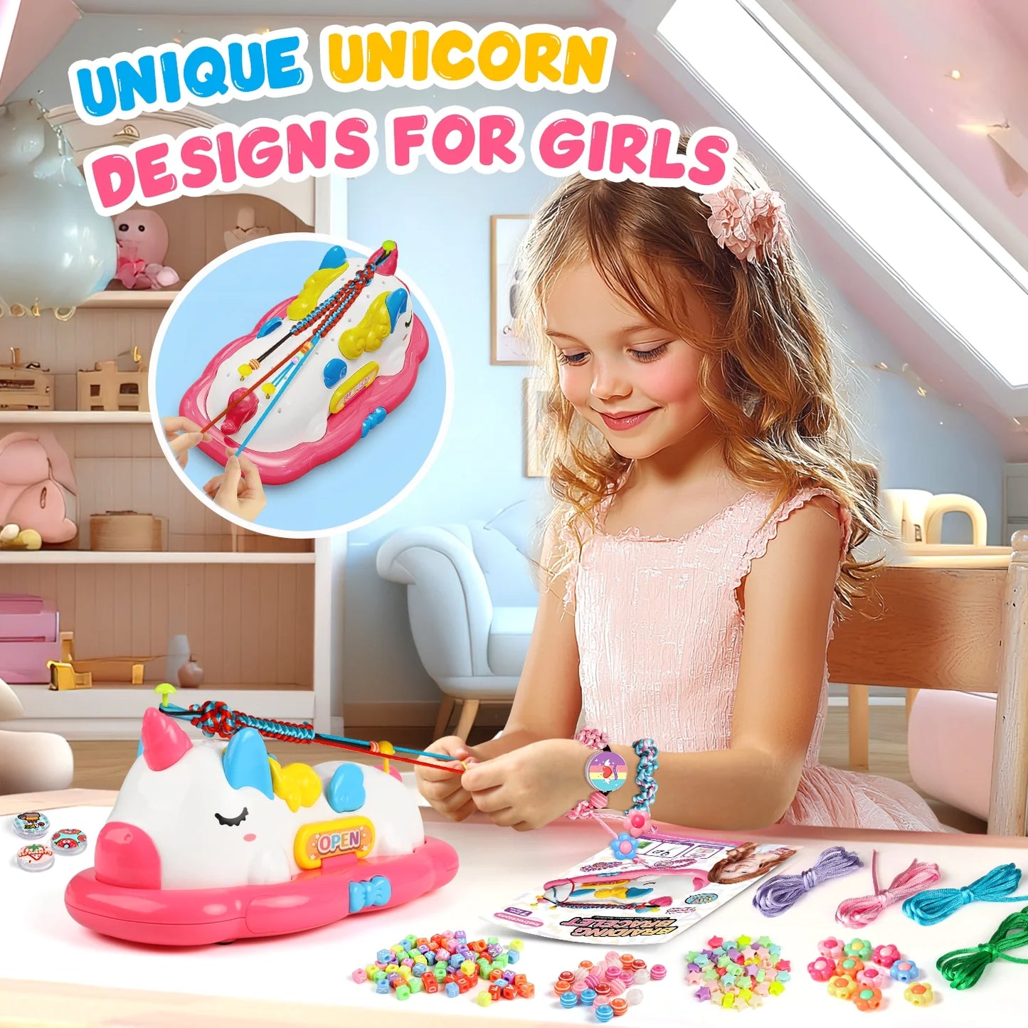 Unicorn Friendship Bracelet Making Kit, Art Craft Set for Kids Ages 8-12, Best Birthday Gift for Age 6 7 8 9 10 11 12 Years Old Girls, Bracelet String Maker Kit Toys and Great Presents