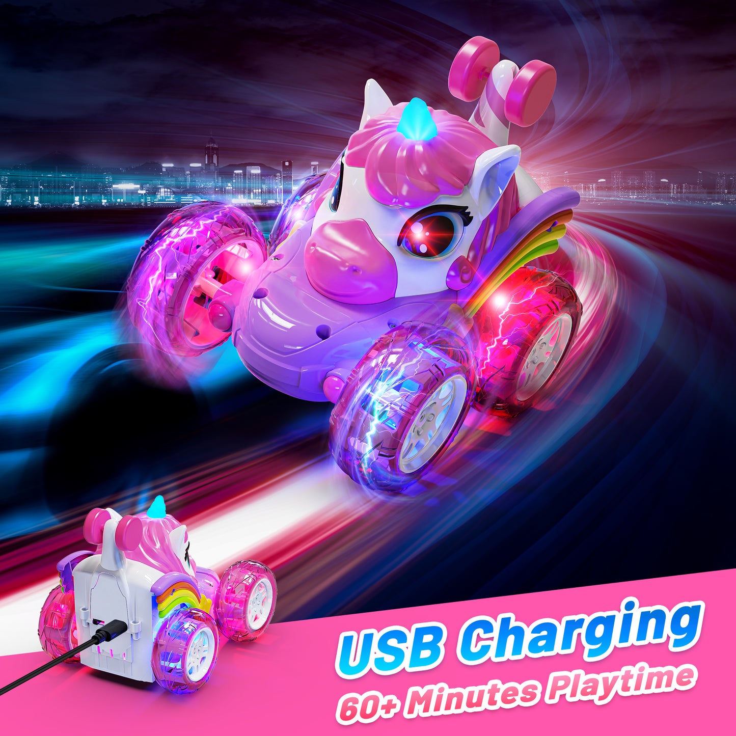 Hot Bee Remote Control Cars, Toy Cars for Kids Age 3 4 5 6, RC Stunt Car with LED Light, Gifts for Girls, Toys for 2 3 4 5 6 Year Old Girls