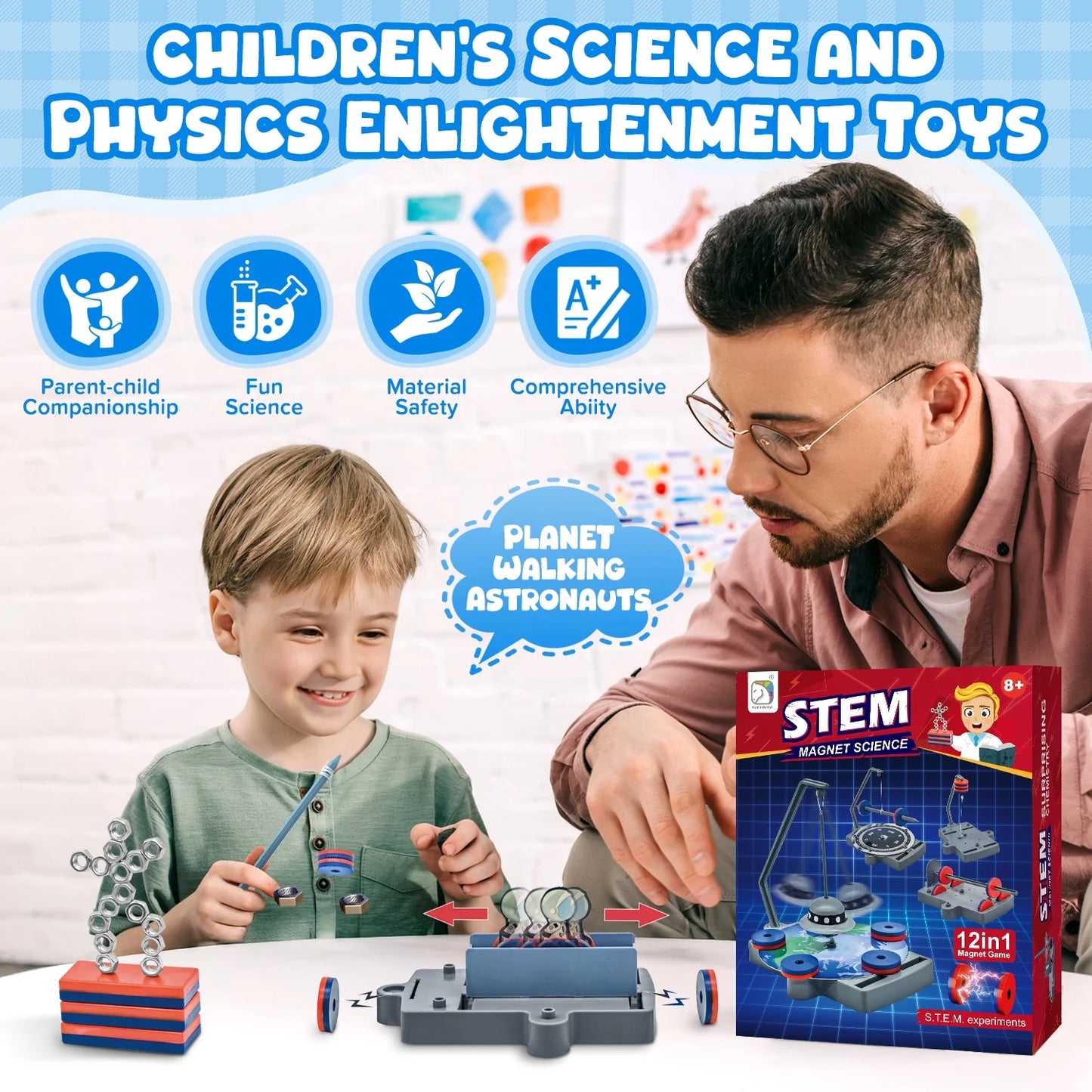12 in 1 Magnetic Science Kit for Kids, Anti-gravity Magnetic Levitation Kit, Science Magnetic Toys for Students, Educational Physics Toys Gift for Boys&Girls 6 7 8+