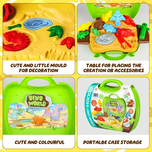 Dinosaur Toys Play Dough Sets for Kids, Color Play Colorful Dough&Multiple Molds, Portable Dinosaur Case Toy, Great Birthday Christmas Gifts Dinosaur Toys for Boys 3-6
