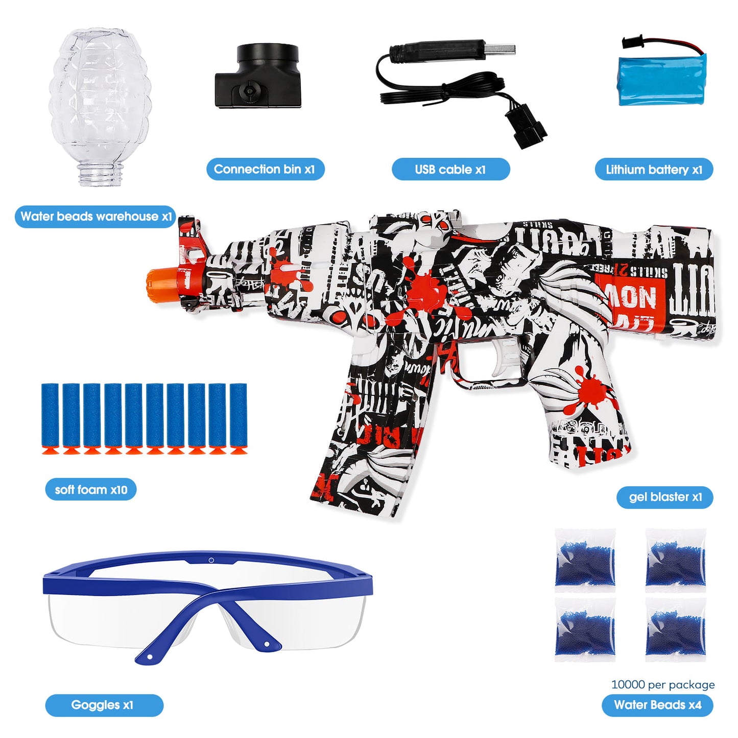 Gel Blaster Kit, Rechargeable Electric Splatter Gel Ball Blaster Outdoor Activities Games for Kids Boys and Girls Age 8+