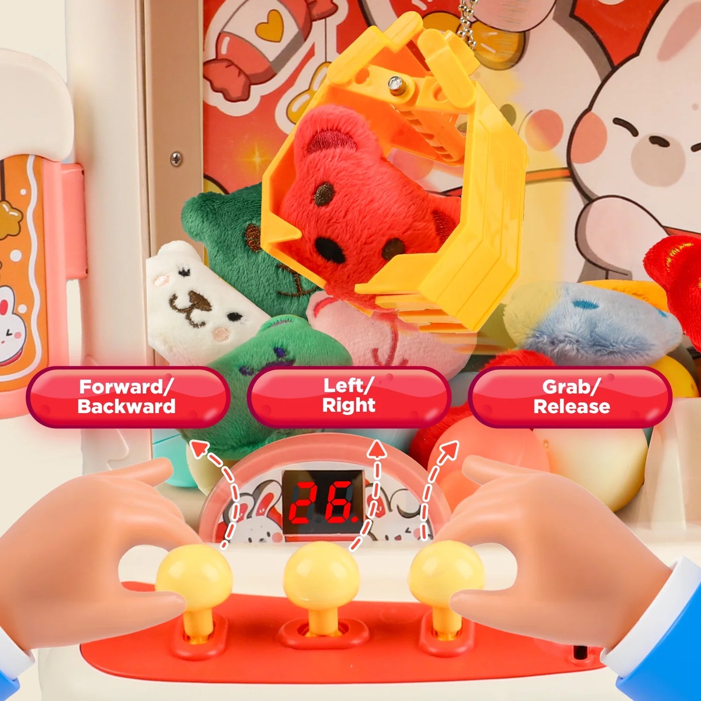 Hot Bee Rabbit Claw Machine for Kids, Mini Doll Prize Grabber Arcade Games with Music, Birthday Parties Game Toys Gifts for Girls Boys 3 4 5 6 7-12