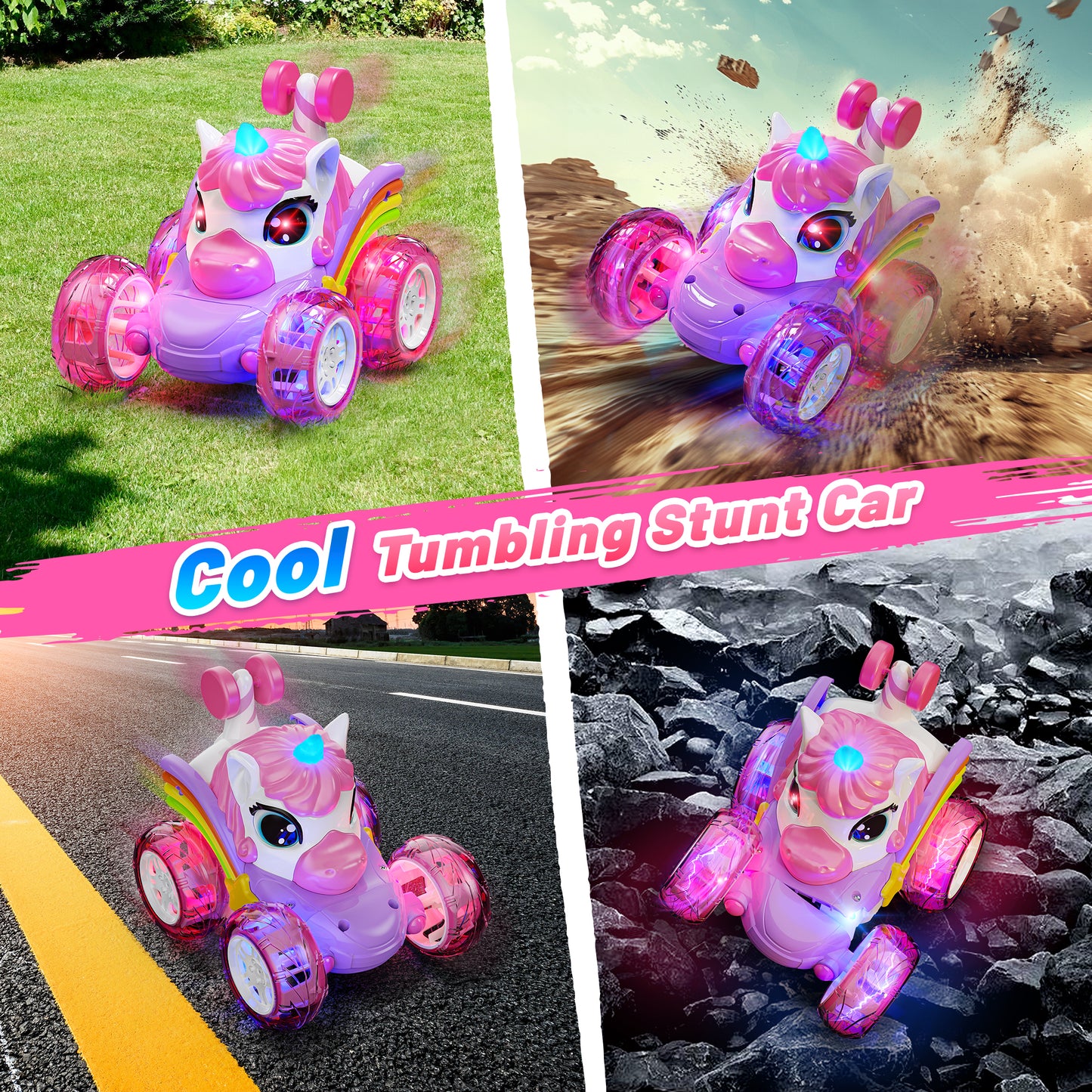 Hot Bee Remote Control Cars, Toy Cars for Kids Age 3 4 5 6, RC Stunt Car with LED Light, Gifts for Girls, Toys for 2 3 4 5 6 Year Old Girls