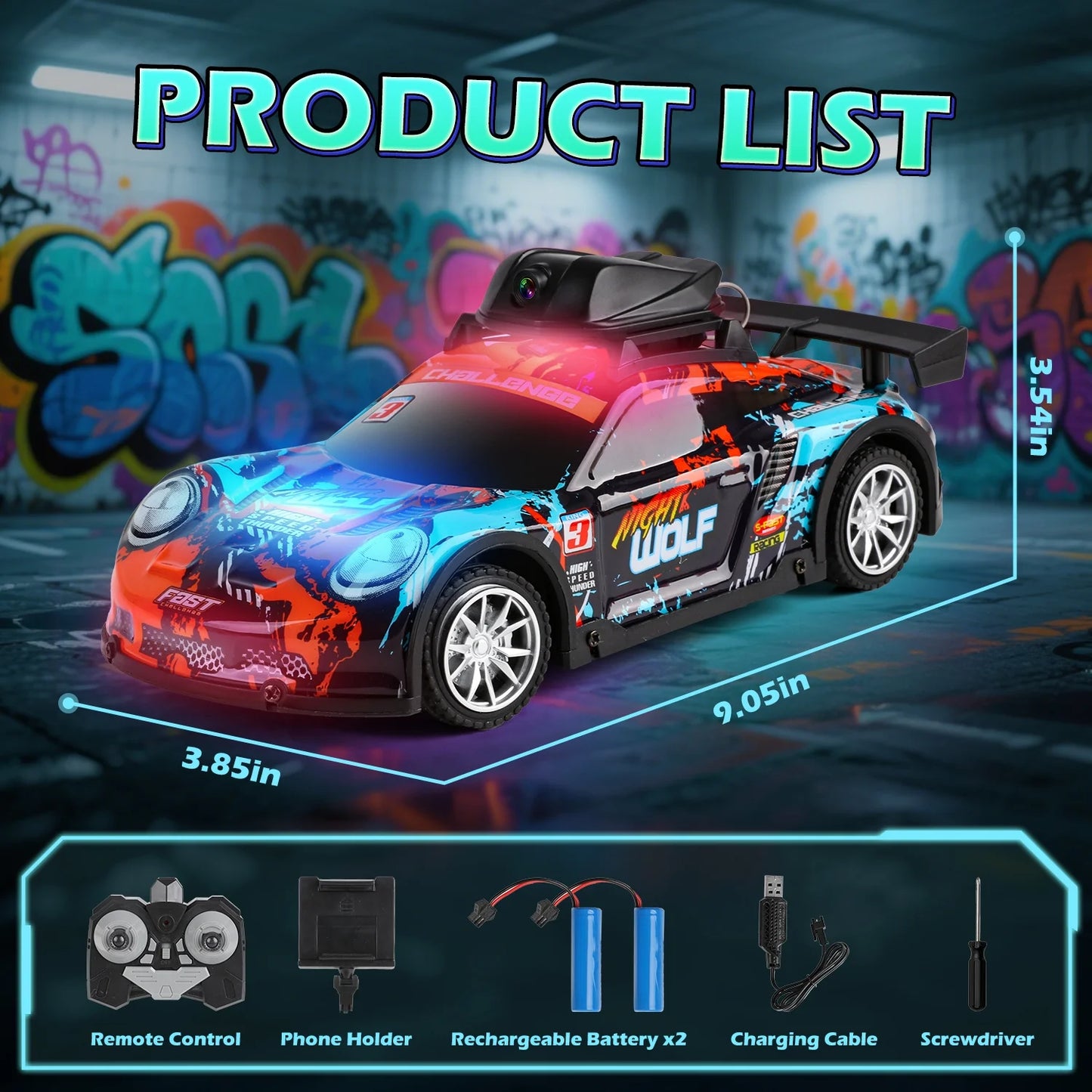 Light-Up Shell Remote Control Car for Kids, HD Camera Real-Time Video&Photos w/ App Control, Rechargeable High Speed RC Car Toy for Boys Girls Ages 6-12