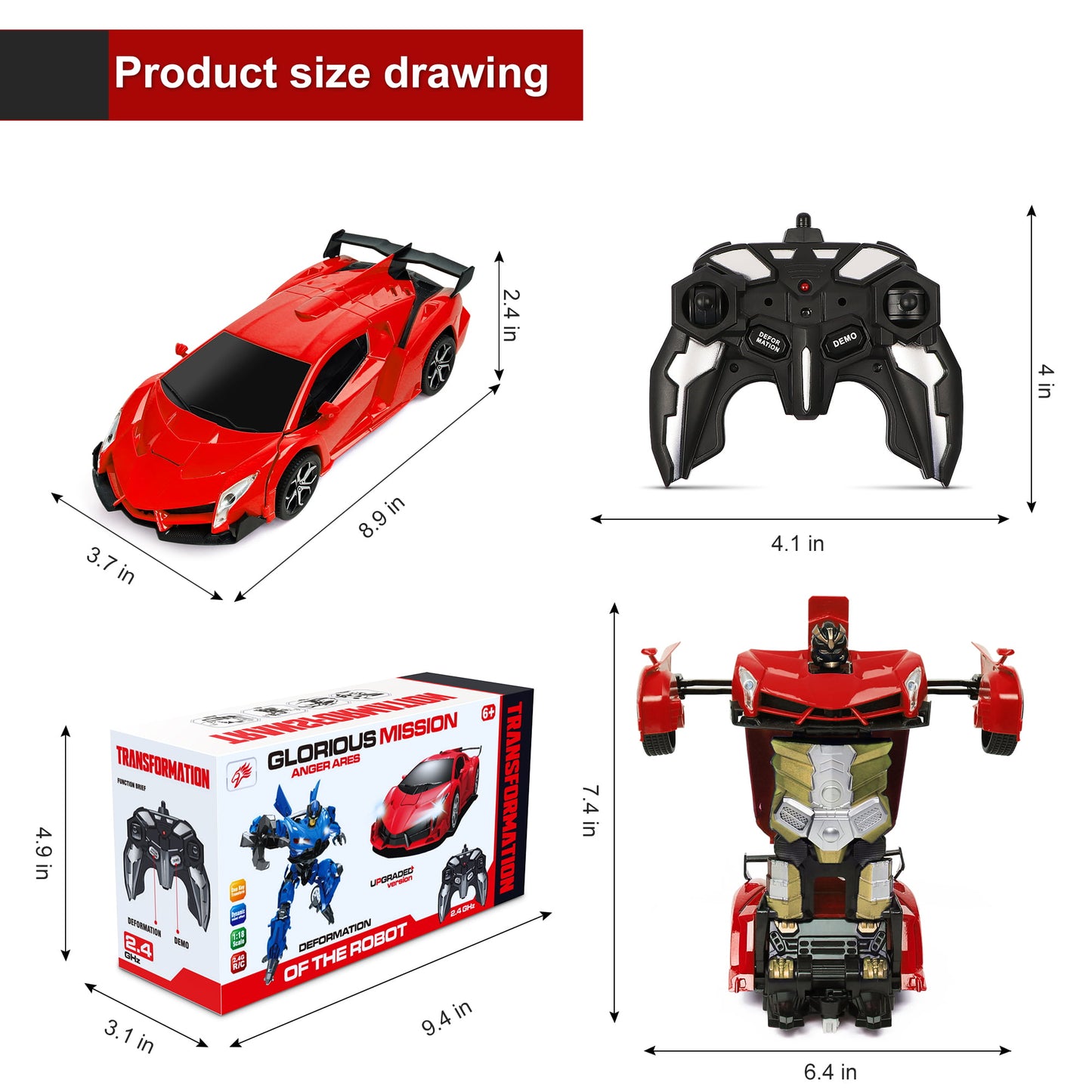 Remote Control Car,Transform Robot Toys 1:18 RC Cars for Kids,Red, 2.4Ghz 360°Rotating Stunt Race Car Toys for Kids Boys 5-8.