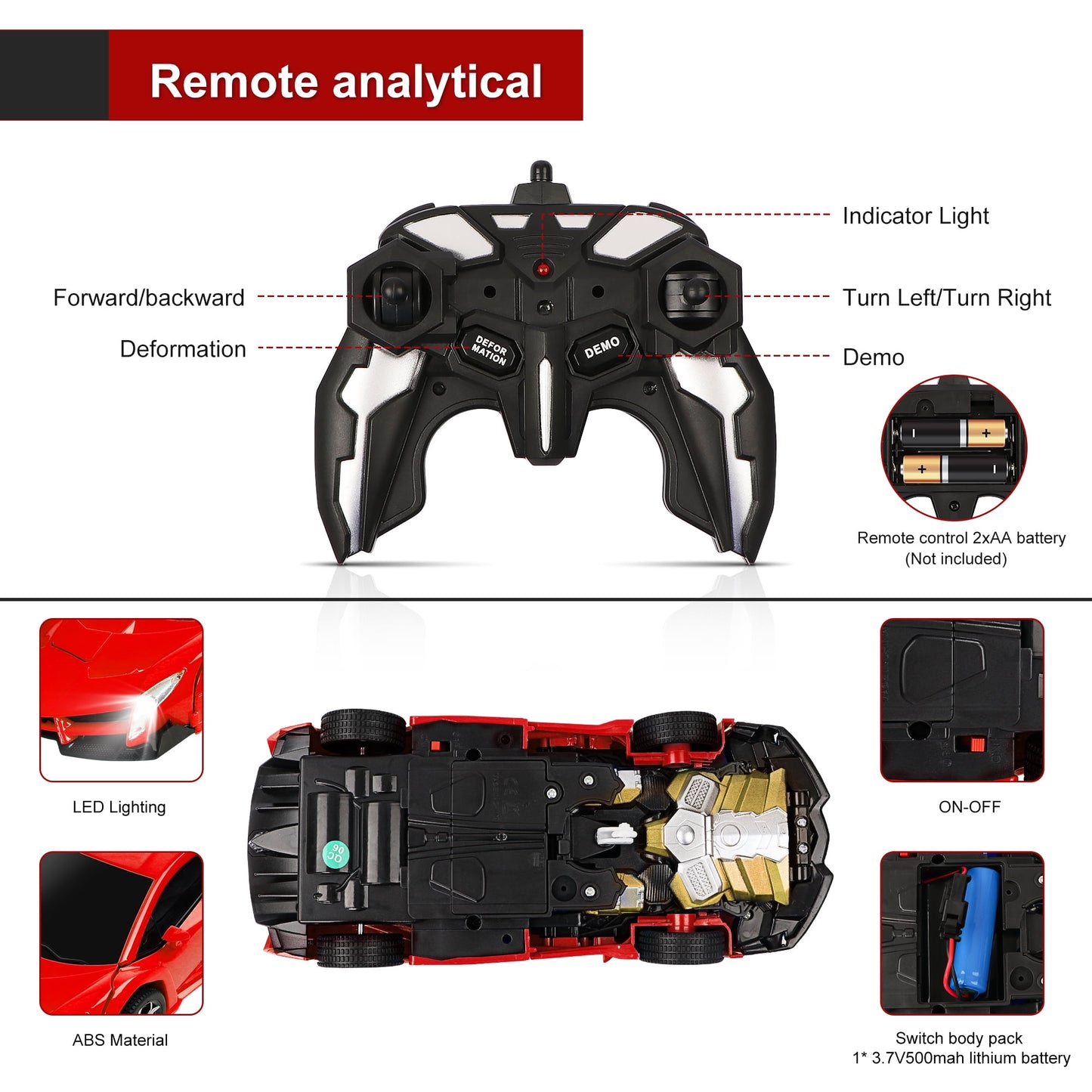 Remote Control Car,Transform Robot Toys 1:18 RC Cars for Kids,Red, 2.4Ghz 360°Rotating Stunt Race Car Toys for Kids Boys 5-8.