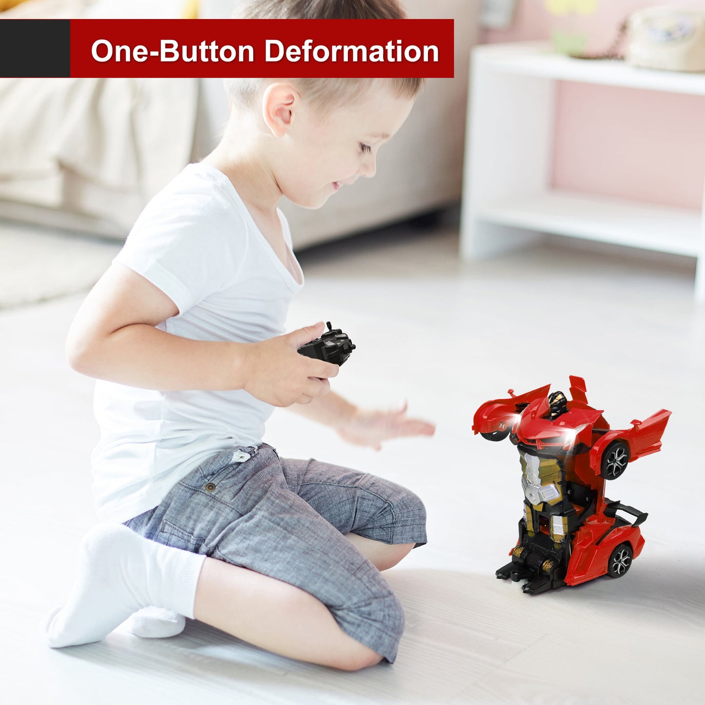 Remote Control Car,Transform Robot Toys 1:18 RC Cars for Kids,Red, 2.4Ghz 360°Rotating Stunt Race Car Toys for Kids Boys 5-8.