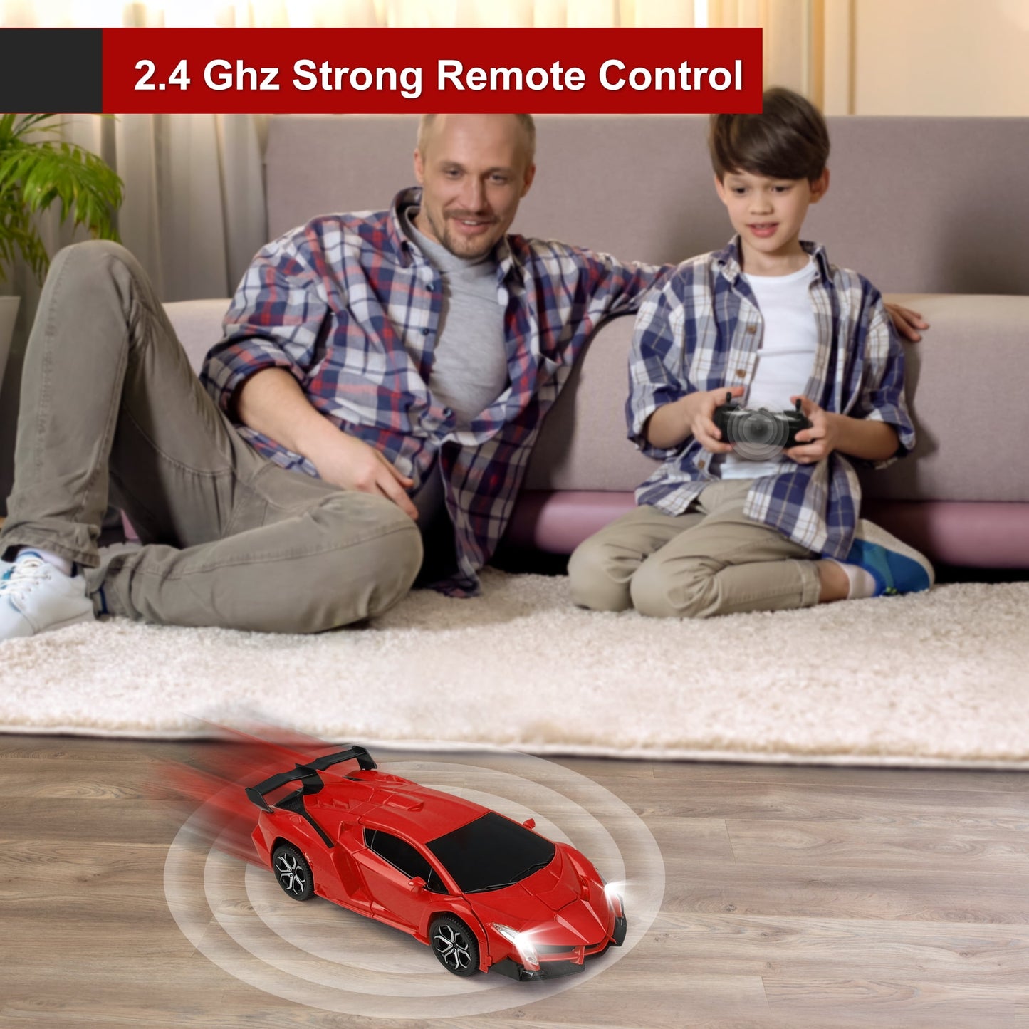 Remote Control Car,Transform Robot Toys 1:18 RC Cars for Kids,Red, 2.4Ghz 360°Rotating Stunt Race Car Toys for Kids Boys 5-8.