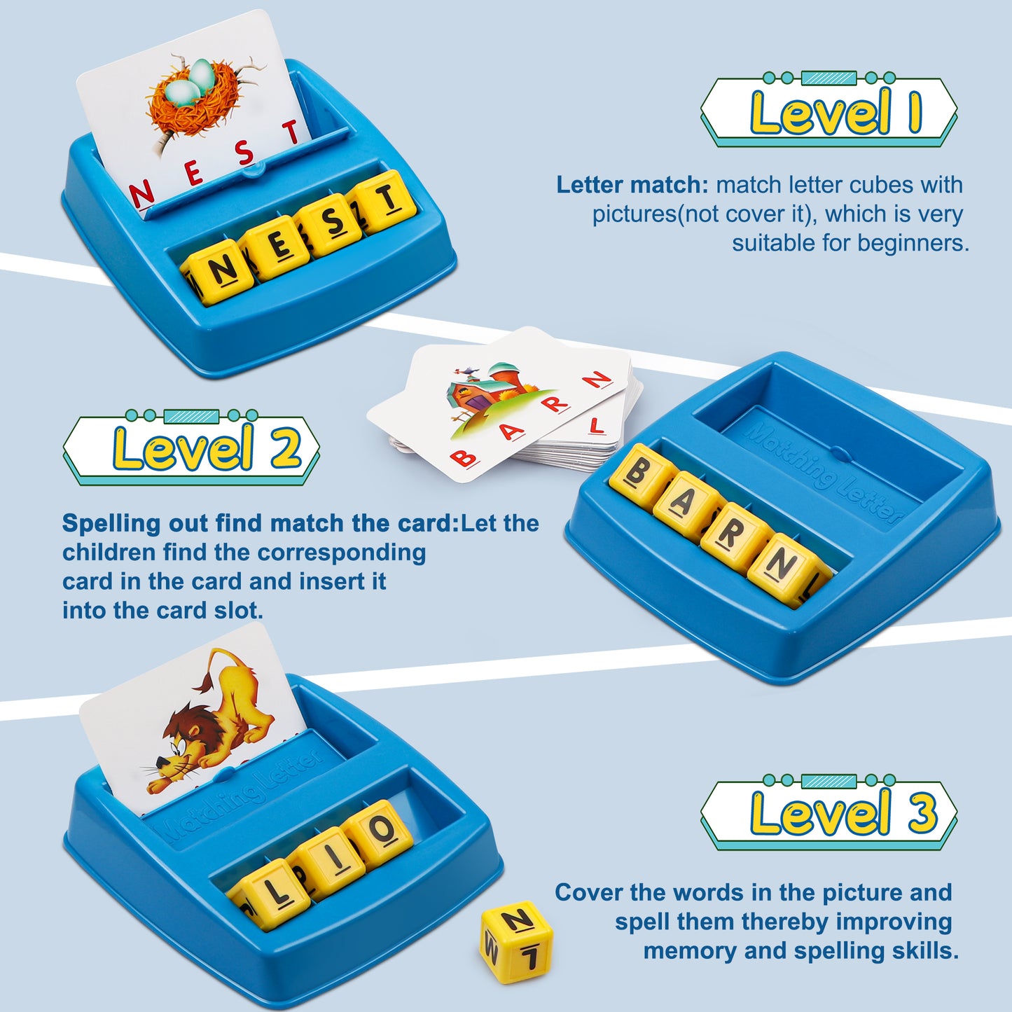 Matching Letter Learning Games for Kids, Preschool Educational 60 Words Spelling Toys for Toddler Ages 3+