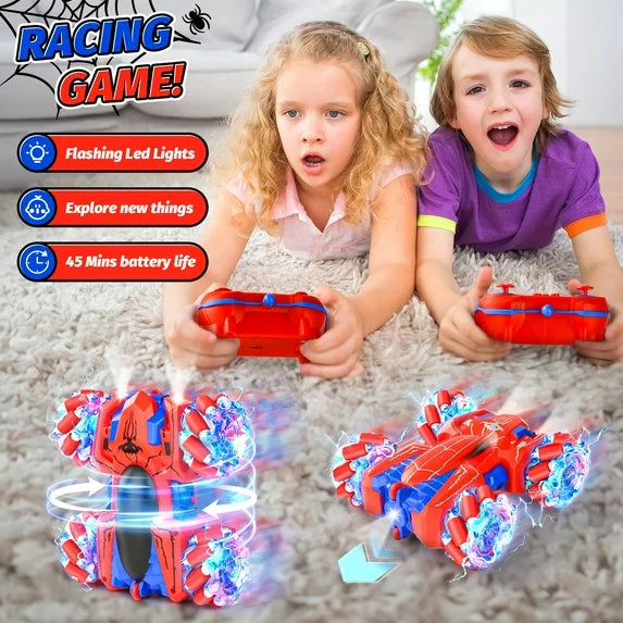 Double-Sided RC Stunt Car, 360° Spins Spider 4WD Remote Control Vehicle with Side-Driving, LED Lights & All-Terrain Tires, Rechargeable Racing Toy Gift for Boys & Girls 6-12