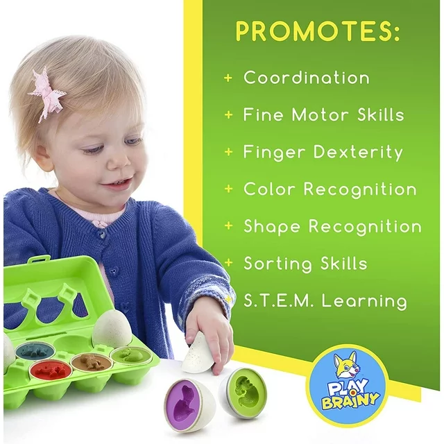 Dino Egg with Surprise Inside for Kids, 12 Pcs Set Kids Learning Dinosaur Toys Science Gifts for Toddler 1 2 3 Years Old
