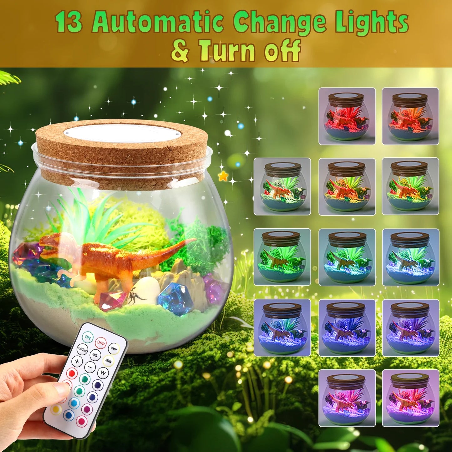 Hot Bee Light-up Dinosaur Terrarium Kit for Kids, Dinosaur Toys Christmas Gift for Boys 3+, Birthday Gifts DIY Toys Arts and Crafts Kits for Kids 4 5 6+