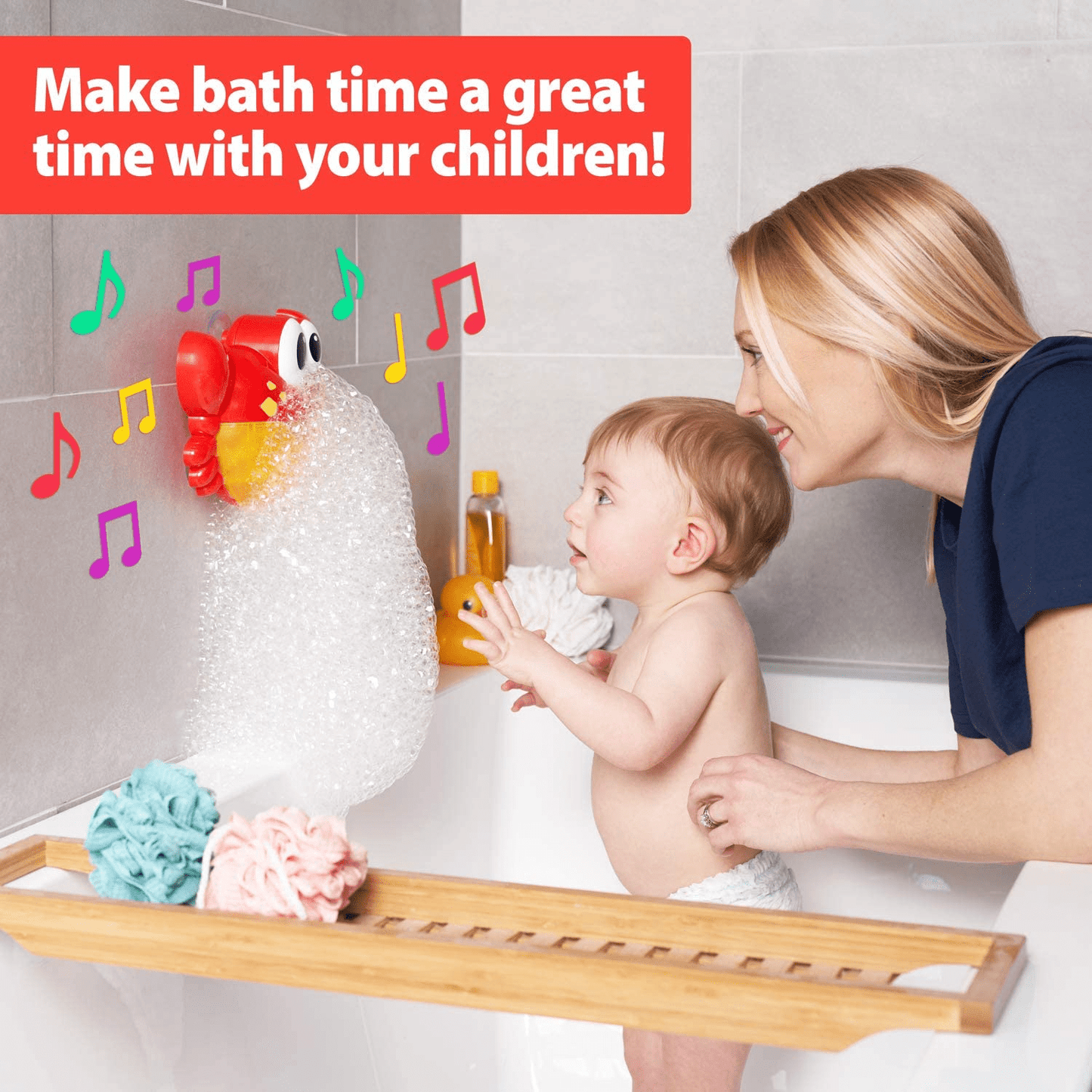 Baby Bath Toys for Bathtub, Crab Blow Bubbles Maker with 24 Music Songs Gift for Toddler Bubble Machine
