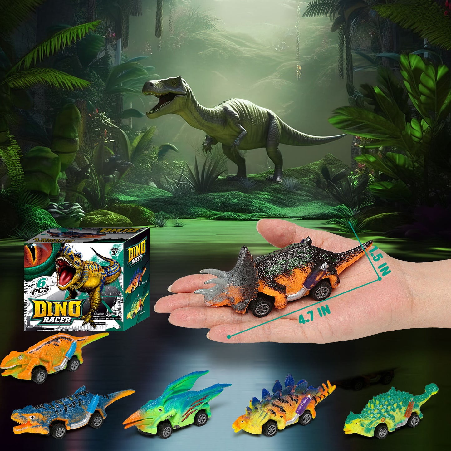 Dinosaur Toys,Dinosaur Pull Back Car 6 PCS for Toddlers 2-6 Years Old, Kids Boys Girls,Birthday Gifts.