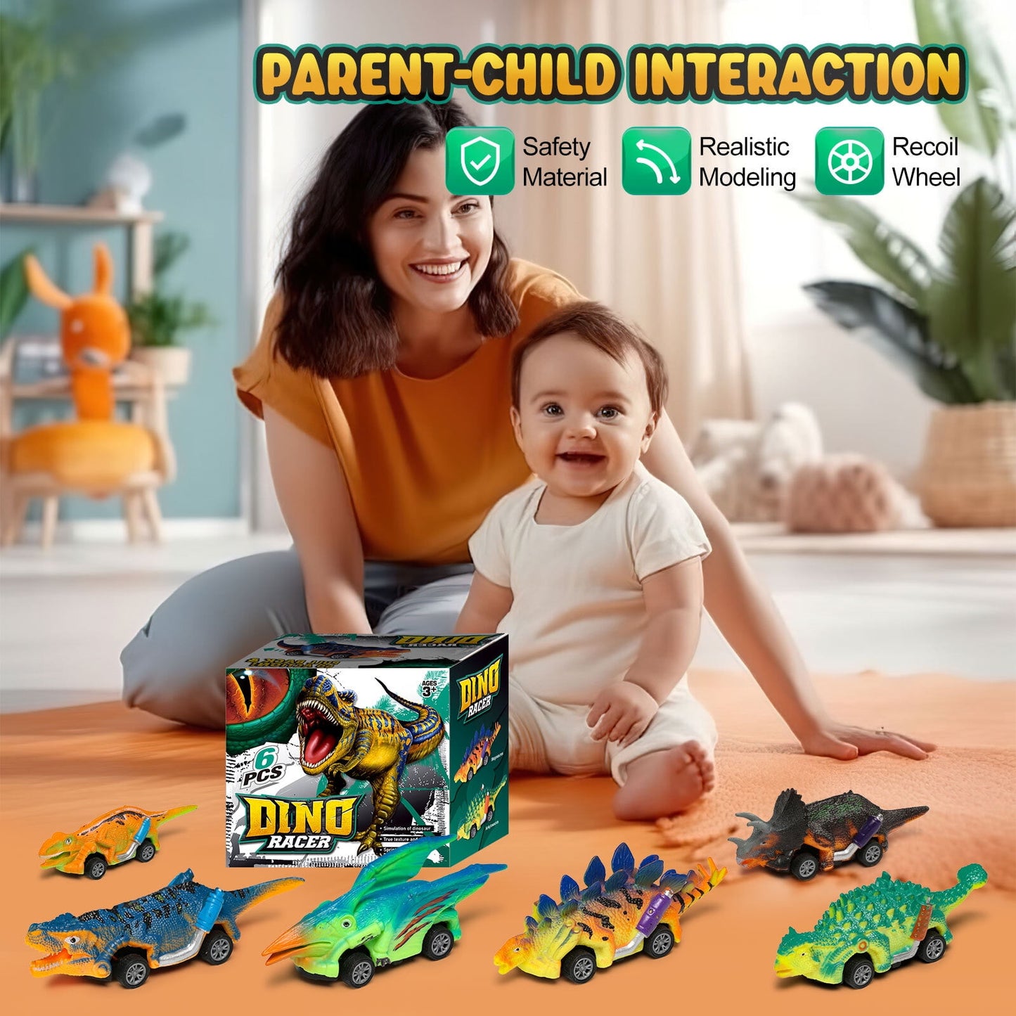 Dinosaur Toys,Dinosaur Pull Back Car 6 PCS for Toddlers 2-6 Years Old, Kids Boys Girls,Birthday Gifts.