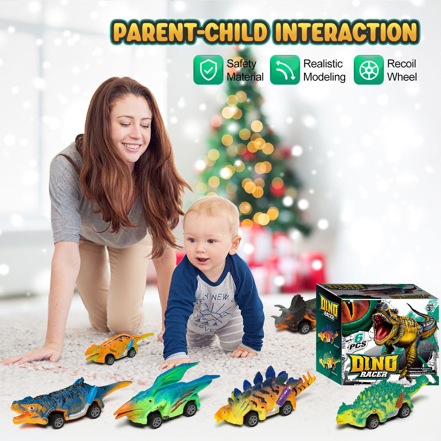 Dinosaur Toys,Dinosaur Pull Back Car 6 PCS for Toddlers 2-6 Years Old, Kids Boys Girls,Birthday Gifts.