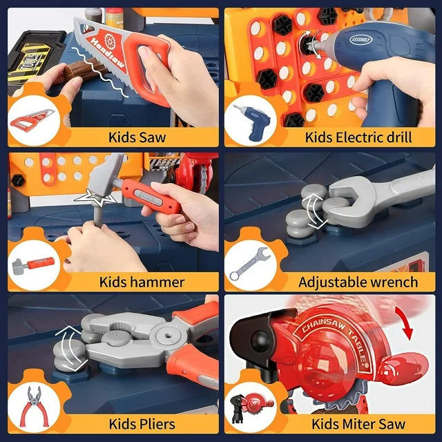 Kids Tool Set Toddler Workbench With Realistic Tools & Electric Drill,STAM Educational Toy Gift for Boys Age 3-6