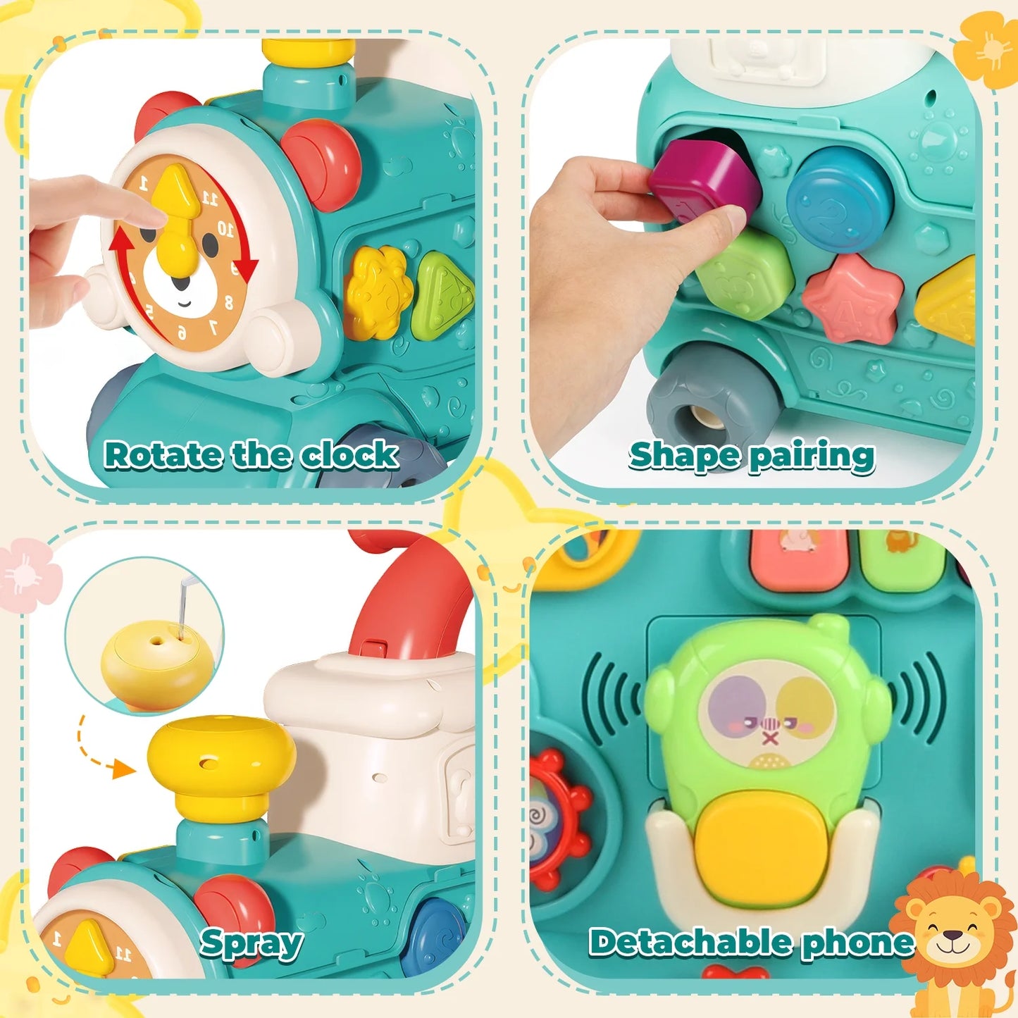 3 in 1 Baby Push Walker, Sit to Stand Baby Walker Steam Train, Montessori Learning Activity Center, Early Learning Toy Gift for Toddler Infant 12 Months+, Blue