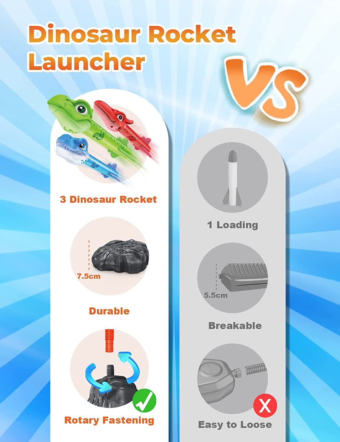 Dinosaur Rocket Launcher Dino Blaster For Kids Birthday Gifts Family Fun Toys, For Boys & Girls Age 3 4 5 6 7 8 Years Old