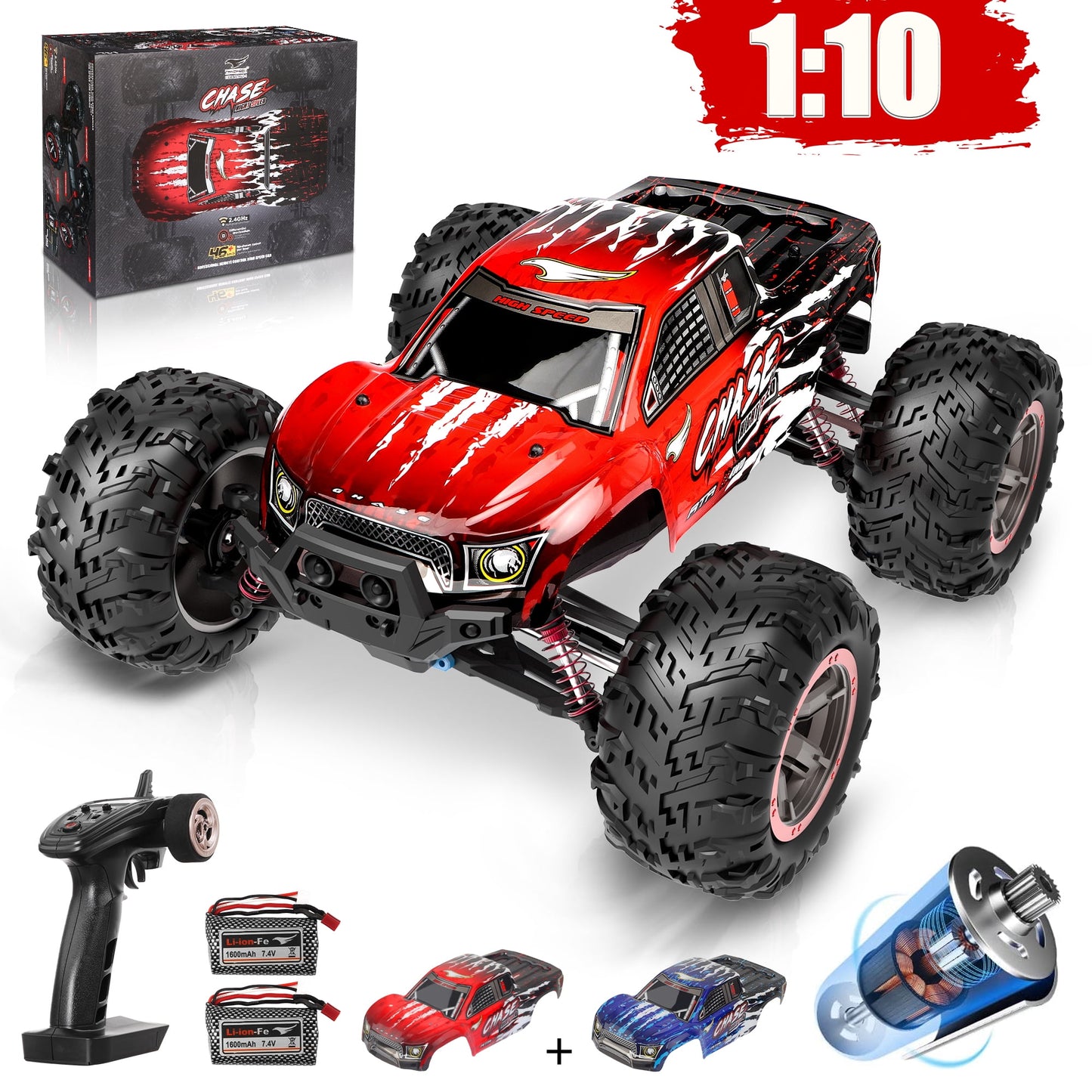 Remote Control Car High Speed RC Cars, 1:10 Scale 46KM/H 4WD Off Road Monster Trucks,Gift for Boys Adults