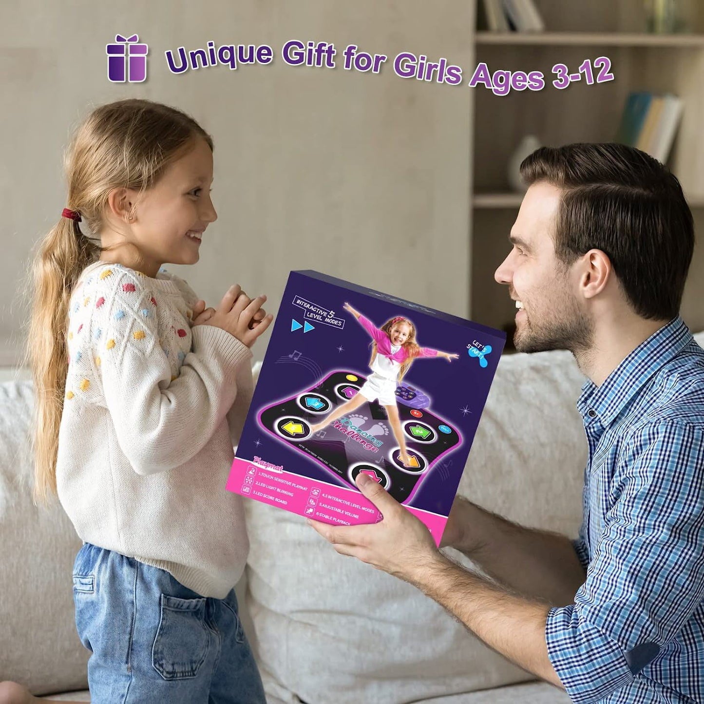 Dance Mat,Light Up Dance Pad with Wireless Bluetooth Music Dance Game Mat Gift for Girls & Boys Ages 3-6 Years Old