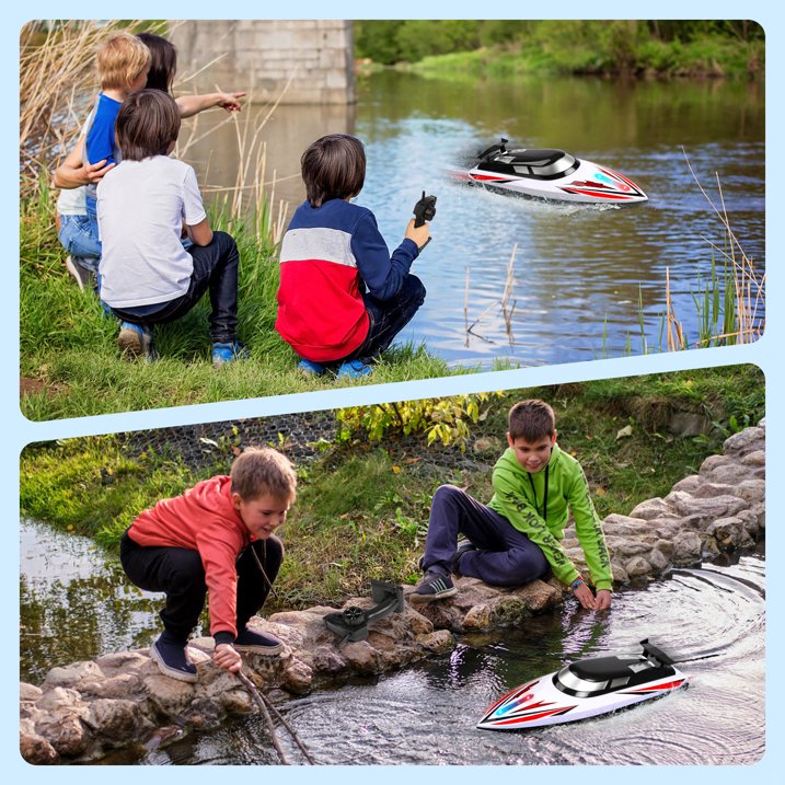 High Speed RC Boats for Adults Kids, 2.4 GHz 20Km/h Fast Racing Boats with Rechargeable Battery, Remote Control Electric Boats Pools and Lakes Toys for Boys Childs Age 3-7 8-12 (White)