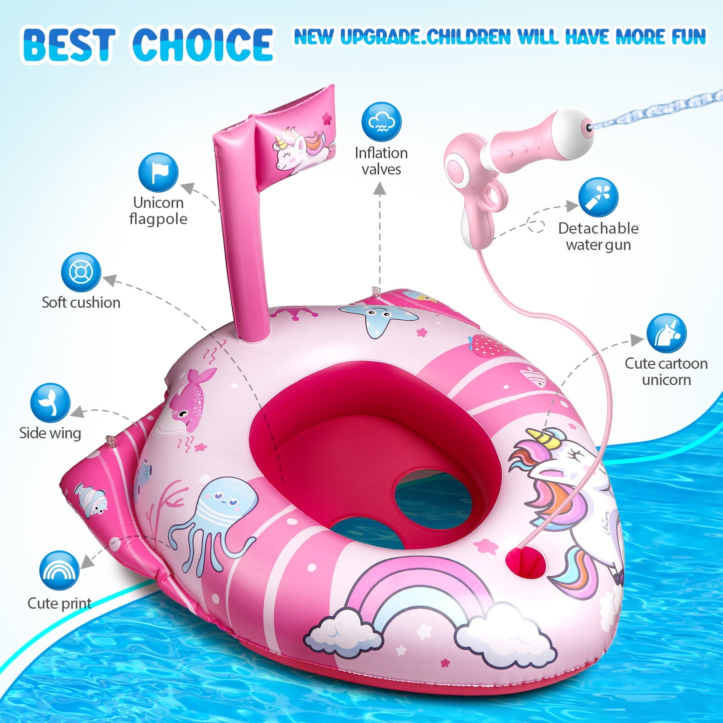 Pool Floats for Kids and Toddlers, Inflatable Pool Toys with Water Gun, Swimming Pool Toys for Toddlers 1-3, Boys and Girls for Aged 3-8 Years