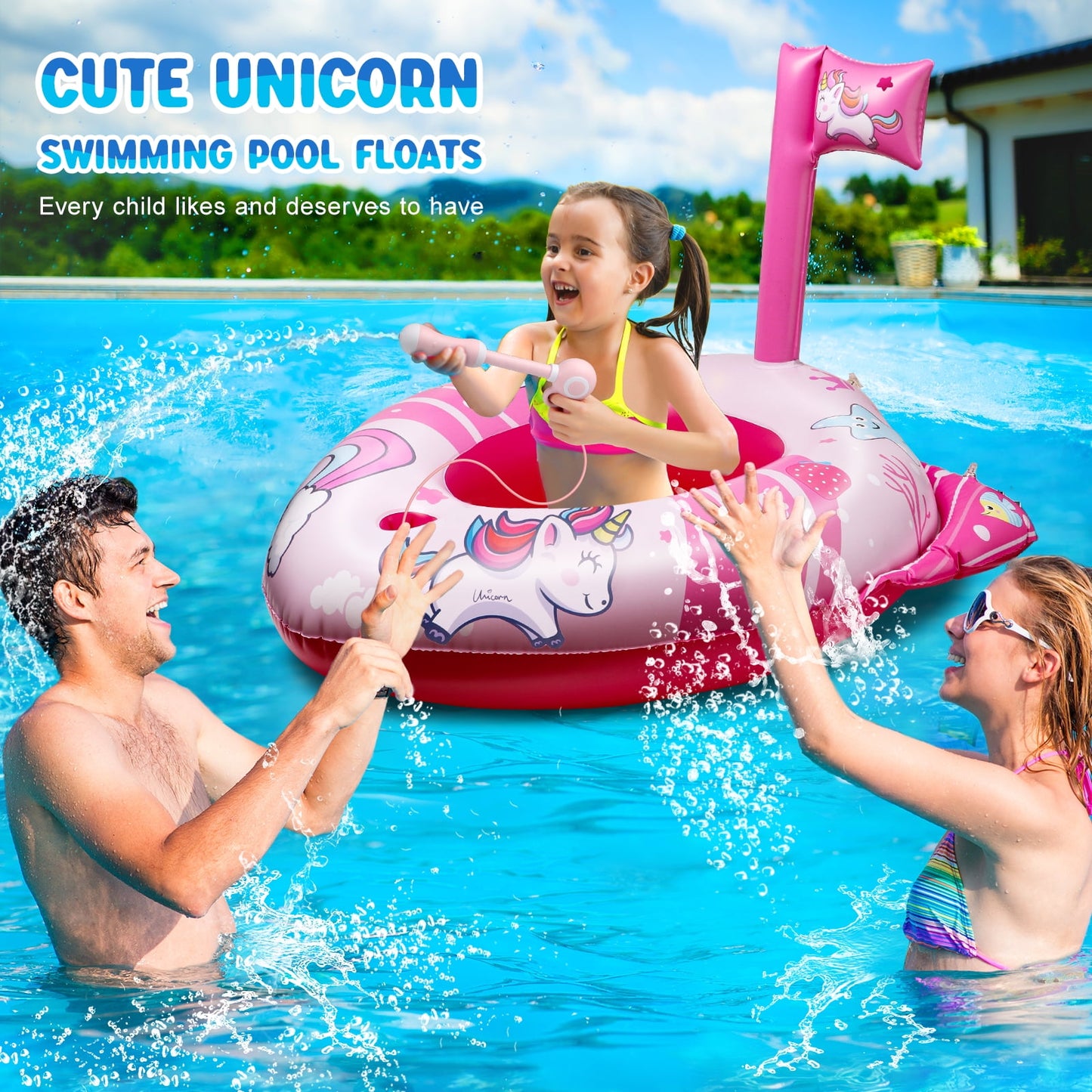 Pool Floats for Kids and Toddlers, Inflatable Pool Toys with Water Gun, Swimming Pool Toys for Toddlers 1-3, Boys and Girls for Aged 3-8 Years