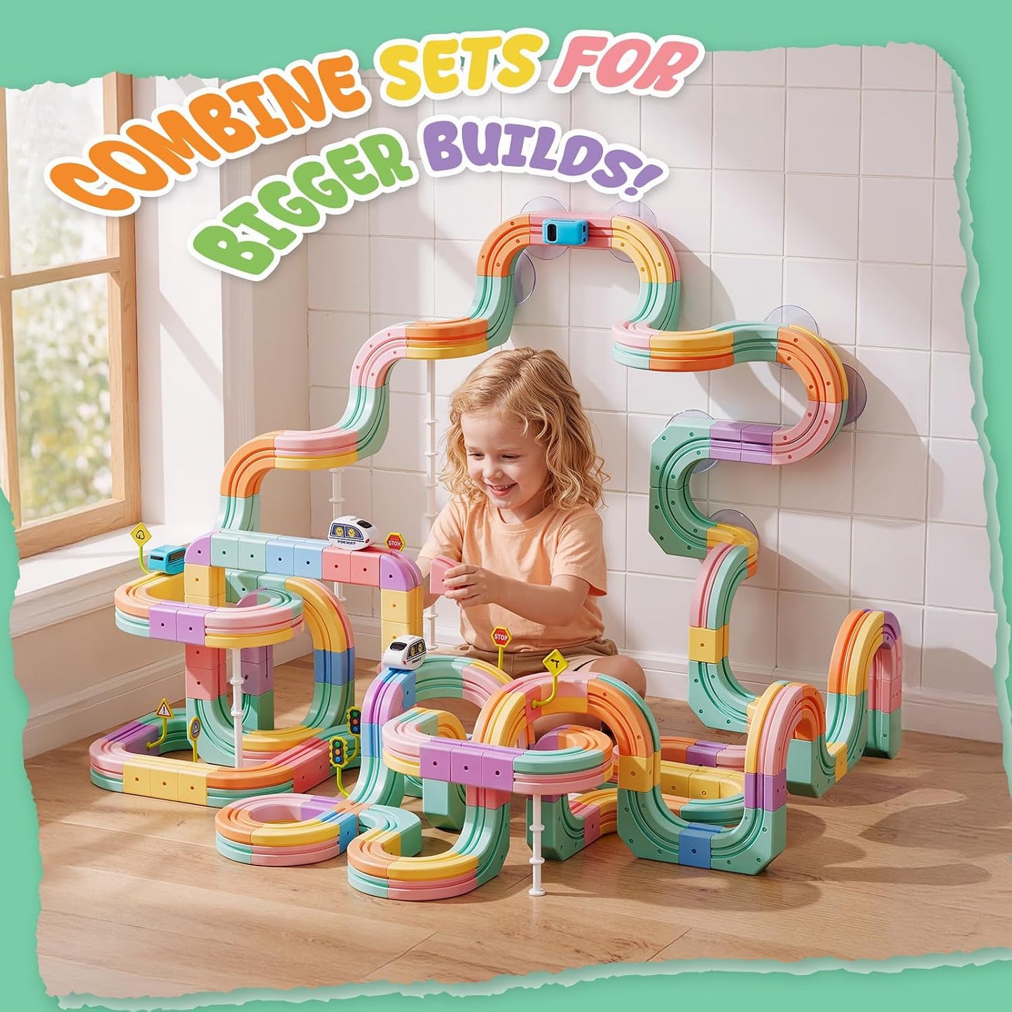 Hot Bee Electric Train Set for Kids, 134pcs Gravity-Defying 3D Train Track| USB Rechargeable Motorized Car, Flexible Snap-On Tracks, STEM Building Toy Birthday Gifts for Boys Girls 3 4 5 6 7 8
