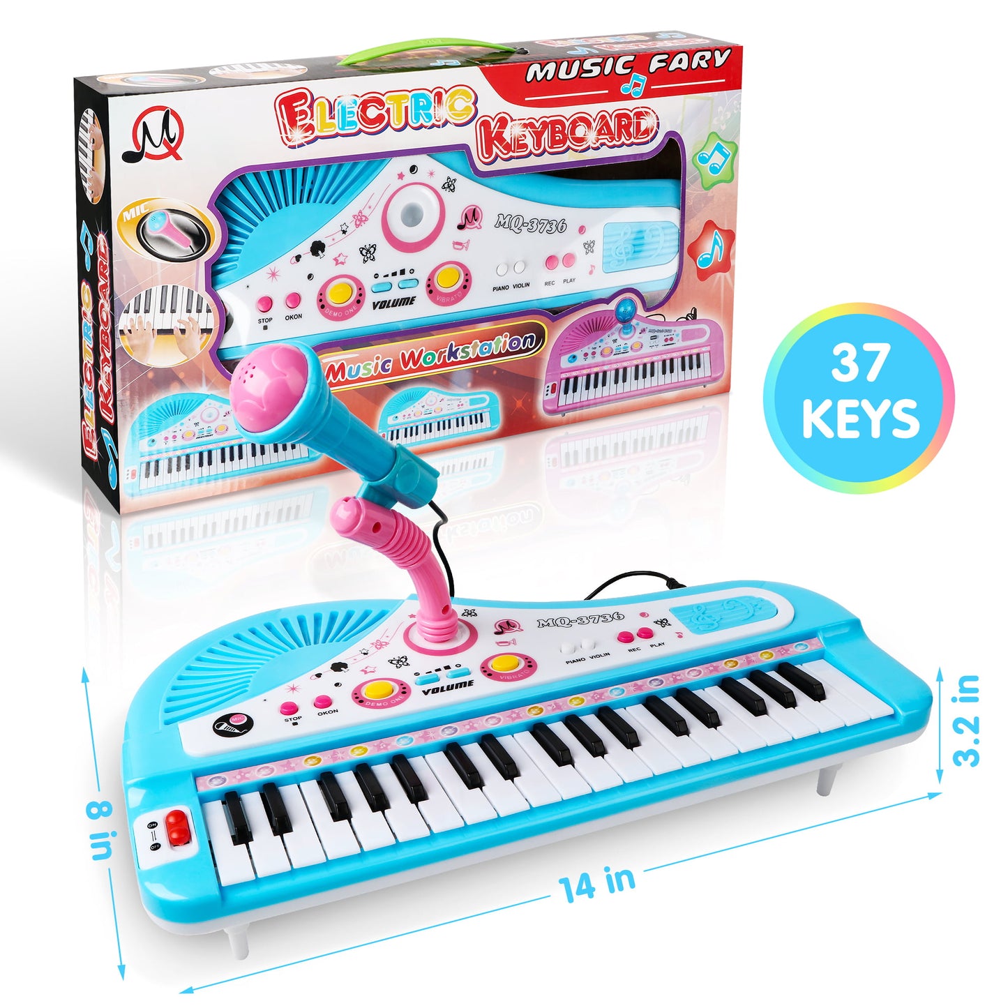 Baby Piano Toys for Kids, Blue Musical Keyboard Instrument with Microphone for Toddlers Boys Girls Christmas Gift Aged 4 5 6+, Musical Birthday Gift for Kids 3+
